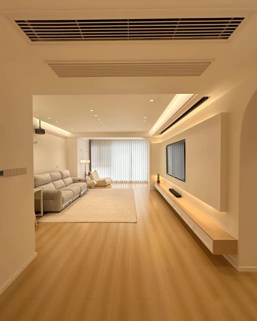 Phòng khách hiện đại với ánh sáng vàng 2700K